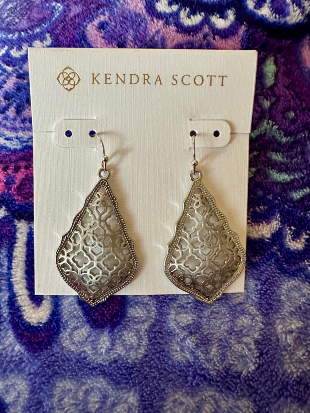 Kendra Scott NWT Silver Addie Drop Earrings Filigree Teardrop Dangle Earrings